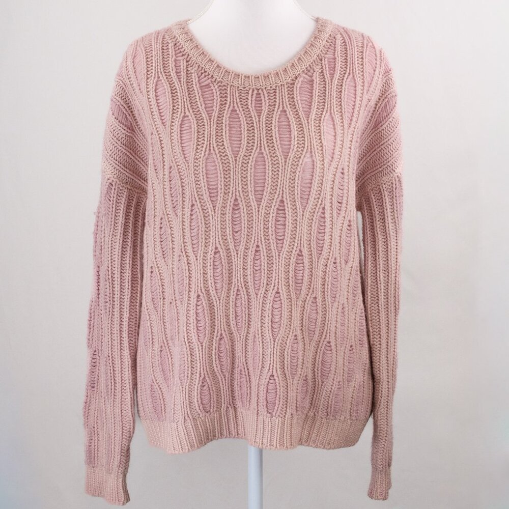 Loro Piana Cashmere Ribbed Drop-Stitch Hand-Knit Sweater, Dusty Rose, Size IT 40